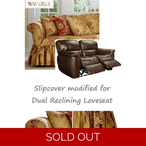 Dual Reclining LOVESEAT Slipcover Waverly Ballad Bouquet Tea Stain